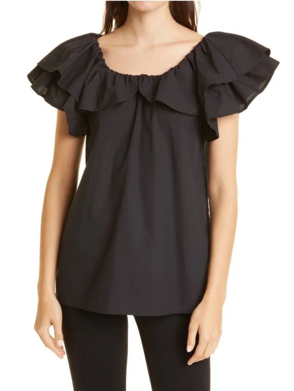 Mille Cotton Beja Ruffle Top | Black | Size Medium